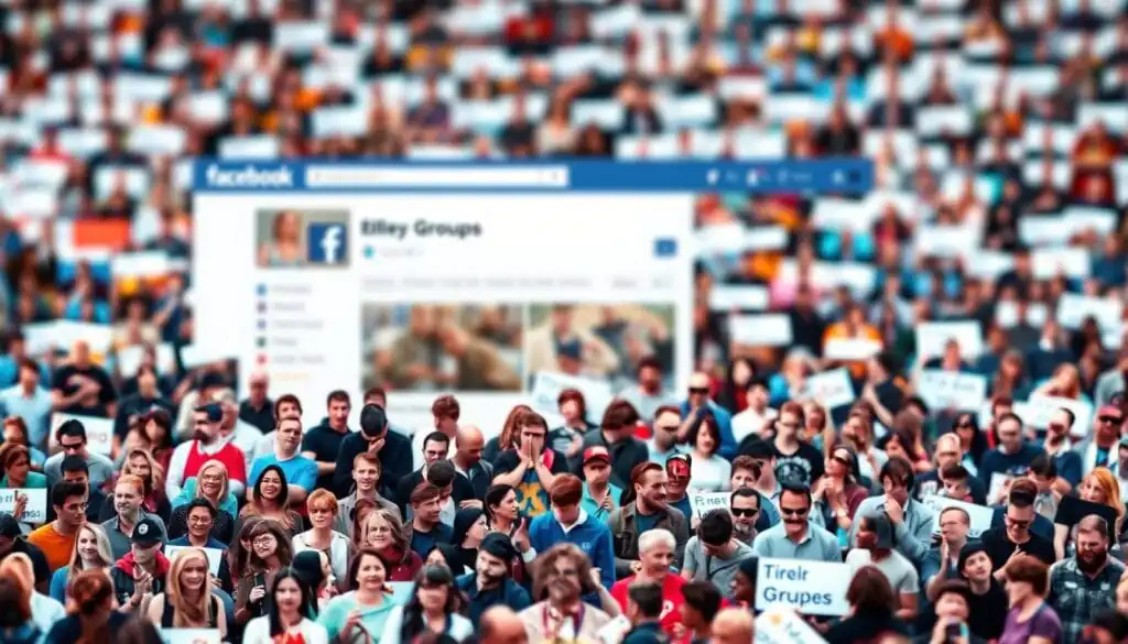 A vibrant, dynamic image of a Facebook Groups homepage. In the foreground, a collage of group icons and avatars, each representing a distinct community. The middle ground features a clean, intuitive user interface with navigation menus and search functionality. In the background, a blurred mosaic of group headers and descriptions, conveying the breadth and diversity of the platform. Soft, warm lighting casts a welcoming glow, and a subtle depth of field draws the viewer's attention to the key elements. The overall impression is one of an engaging, user-friendly social networking experience that empowers individuals to connect, discover, and participate in meaningful online communities. A vibrant, dynamic image of a Facebook Groups homepage. In the foreground, a collage of group icons and avatars, each representing a distinct community. The middle ground features a clean, intuitive user interface with navigation menus and search functionality. In the background, a blurred mosaic of group headers and descriptions, conveying the breadth and diversity of the platform. Soft, warm lighting casts a welcoming glow, and a subtle depth of field draws the viewer's attention to the key elements. The overall impression is one of an engaging, user-friendly social networking experience that empowers individuals to connect, discover, and participate in meaningful online communities.